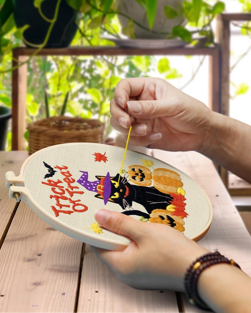 TINDTOP Halloween Embroidery Kit for Adult Beginners, 3 Sets Embroidery Stitch Practice kit Include Embroidery Cloth Hoops Threads for Craft Lover Hand Stitch - Image 4